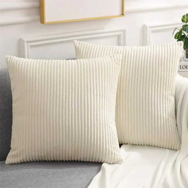 Soft Fluffy Corduroy Cushion Cover in Striped Twill Design