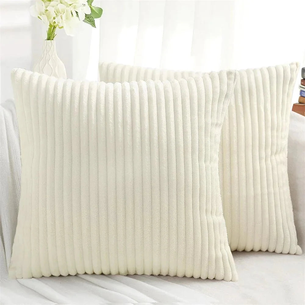 Soft Fluffy Corduroy Cushion Cover in Striped Twill Design