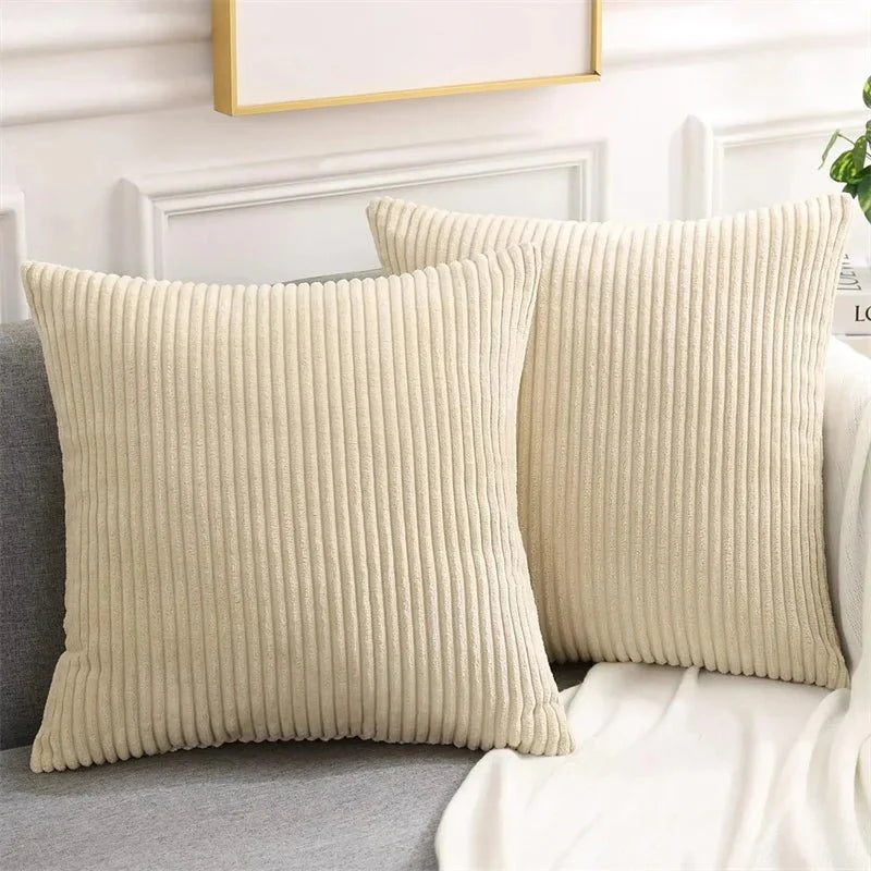 Soft Fluffy Corduroy Cushion Cover in Striped Twill Design