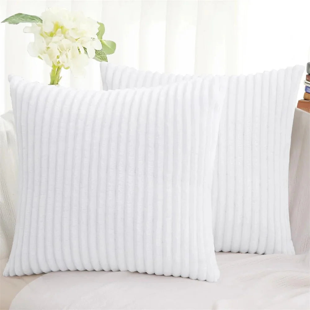 Soft Fluffy Corduroy Cushion Cover in Striped Twill Design
