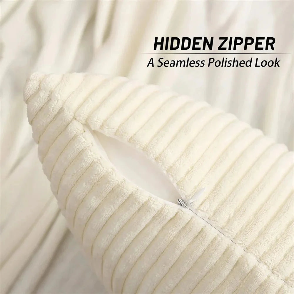 Soft Fluffy Corduroy Cushion Cover in Striped Twill Design