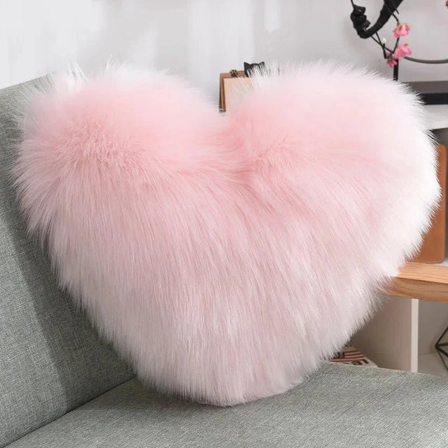 Soft Heart Shape Fluffy Sofa Cushion in Soft Polyester