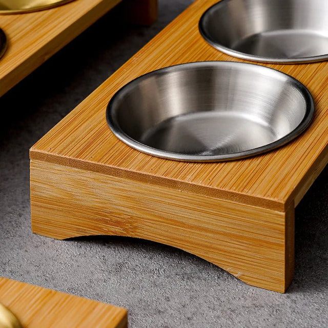 Stainless Steel Dip Bowls On Bamboo Serving Tray Set