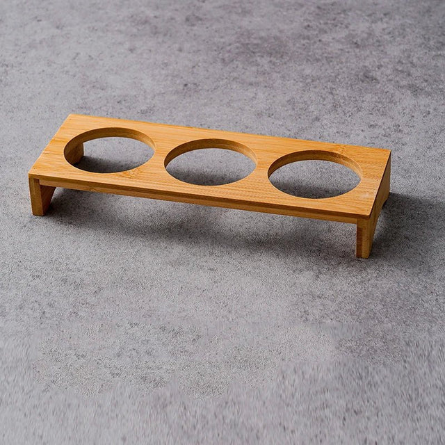 Stainless Steel Dip Bowls On Bamboo Serving Tray Set