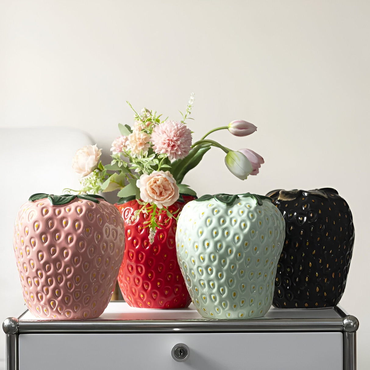 Strawberry Ceramic Flower Vase - Modern Whimsical Design