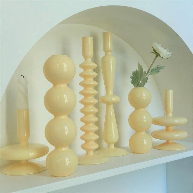 Stylish Ivory Coloured Candle Holders - Handmade Glass Decor