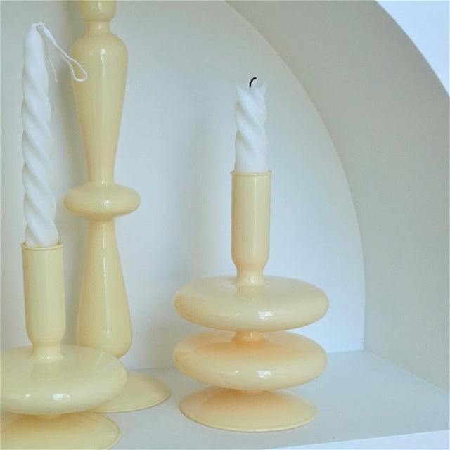 Stylish Ivory Coloured Candle Holders - Handmade Glass Decor