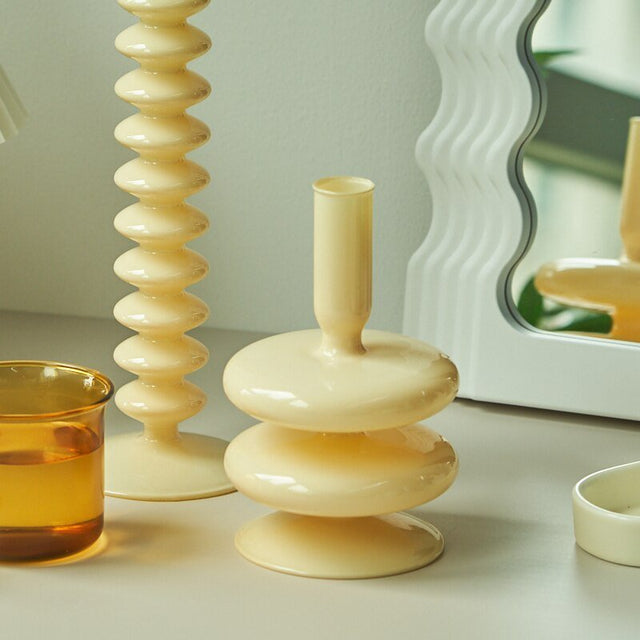 Stylish Ivory Coloured Candle Holders - Handmade Glass Decor