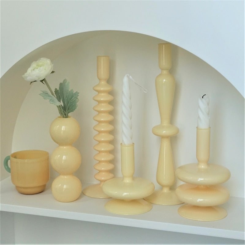 Stylish Ivory Coloured Candle Holders - Handmade Glass Decor