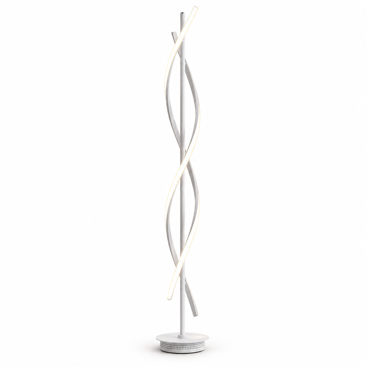Spiral Floor Lamp - White Sculptural LED, Warm White, UK Plug - White Background Product Photograph