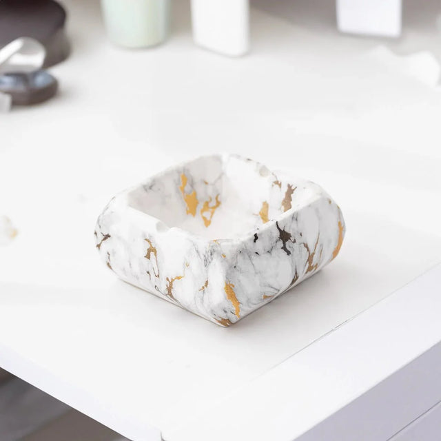 Textured Marble Effect Ceramic Ashtray for Modern Decor