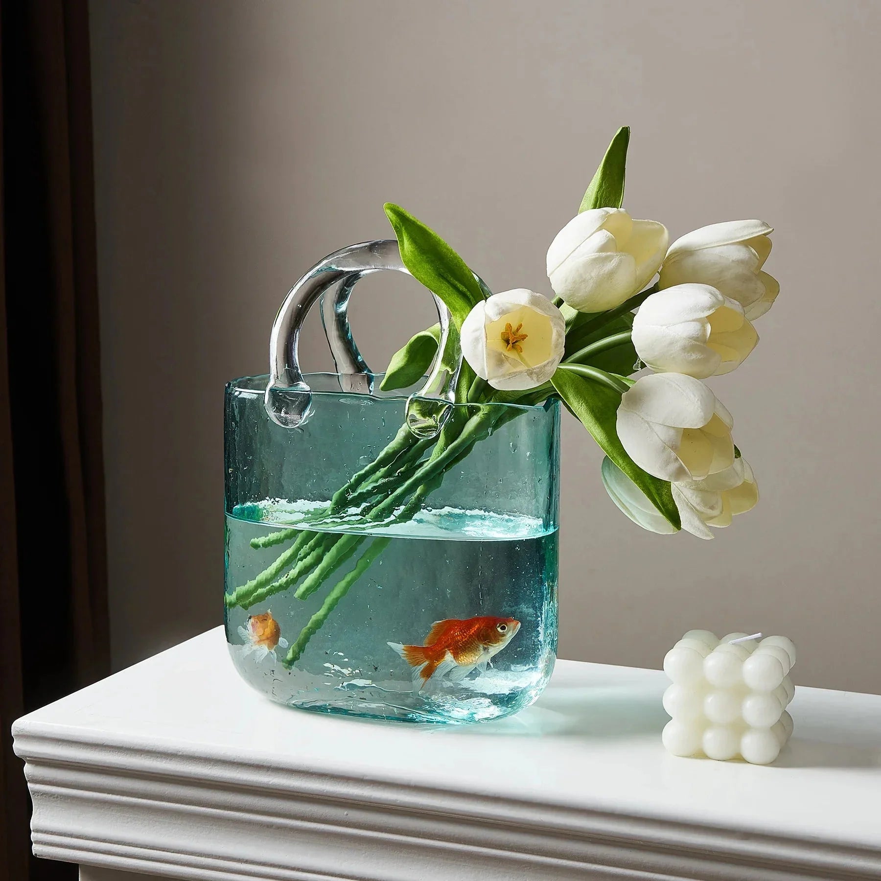Transparent Pastel Handbag Shape Vase - Glass Modern Decor
