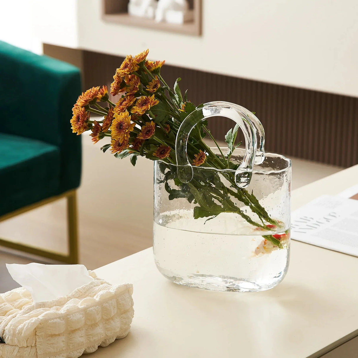 Transparent Pastel Handbag Shape Vase - Glass Modern Decor