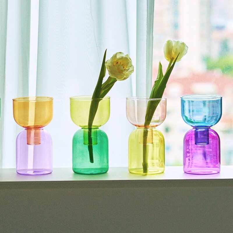 Two Piece Mini Bud Vase Terrarium Set - Glass Modern Design