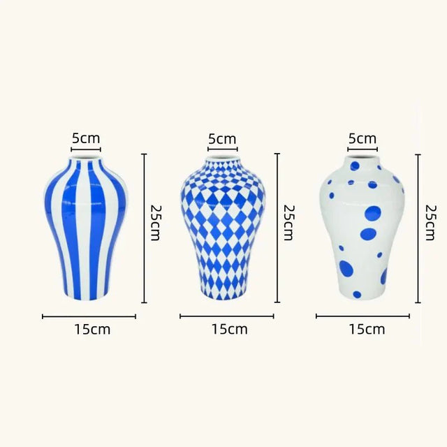Vibrant Blue Geometric Ceramic Vase Modern Home Decor
