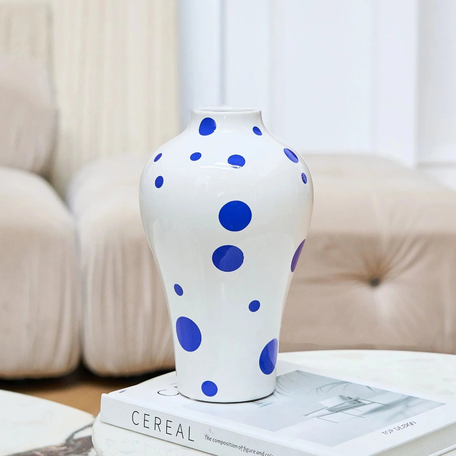 Vibrant Blue Geometric Ceramic Vase Modern Home Decor