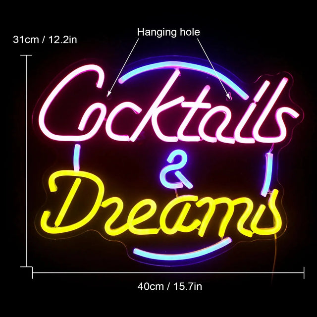 Cocktails & Beer LED Neon Sign – Vibrant USB-Powered Bar & Party Décor
