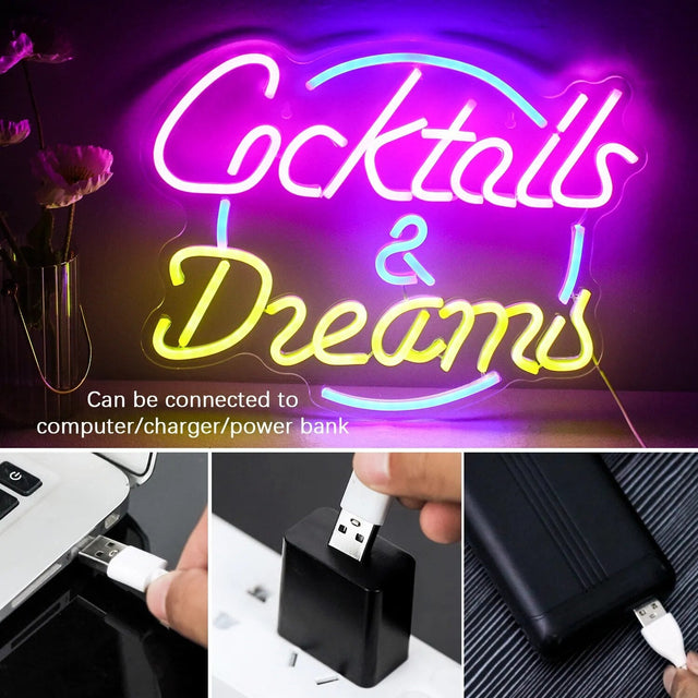Cocktails & Beer LED Neon Sign – Vibrant USB-Powered Bar & Party Décor