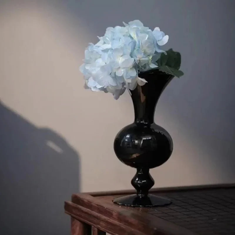 Vintage Style Black Glass Vase for Home Decor 22x11cm
