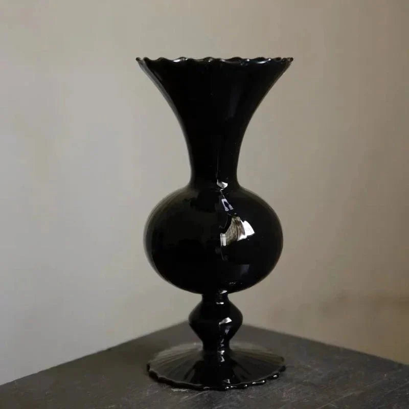 Vintage Style Black Glass Vase for Home Decor 22x11cm