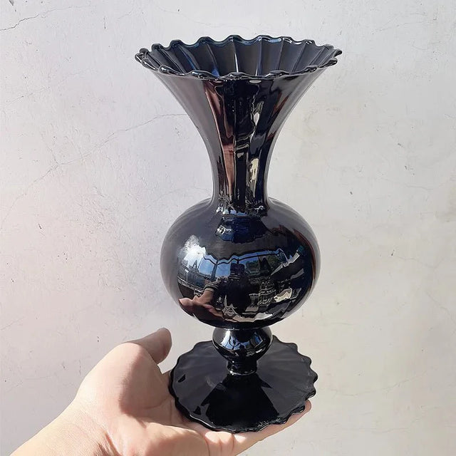 Vintage Style Black Glass Vase for Home Decor 22x11cm