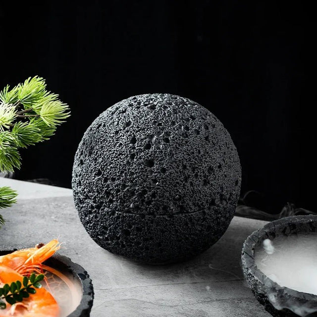 Quirky Black Volcanic Stone Bowl - Elegant Porcelain Centerpiece