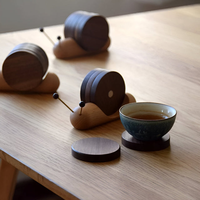 Walnut Wood Snail Tea & Coffee Cup Coaster - Cute Decor