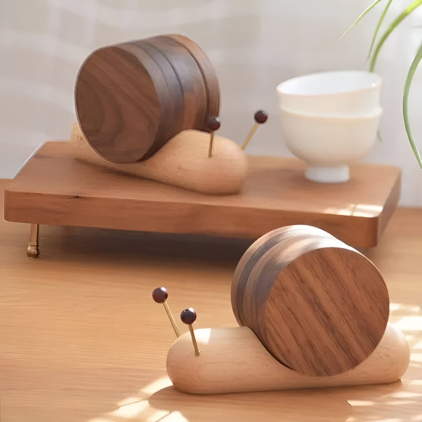 Walnut Wood Snail Tea & Coffee Cup Coaster - Cute Decor – Civaro