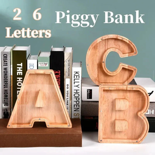 Wooden Alphabet Letters Initial Piggy Bank Personalized Decor
