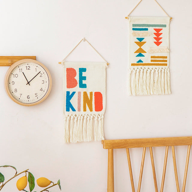 Tufted Wall Art – Geometric Rainbow Embroidery Tapestry